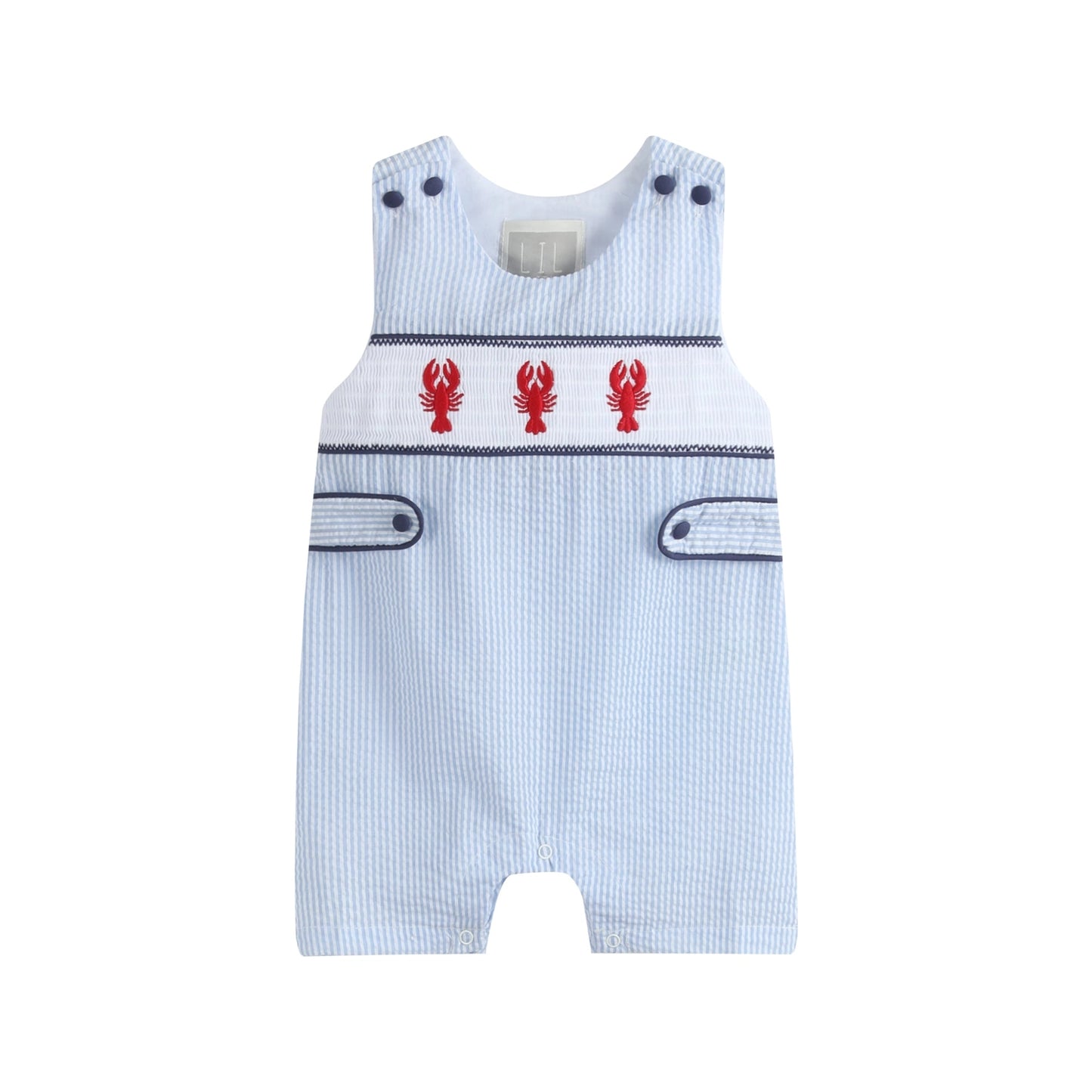Blue Striped Smocked Crawfish Shortalls