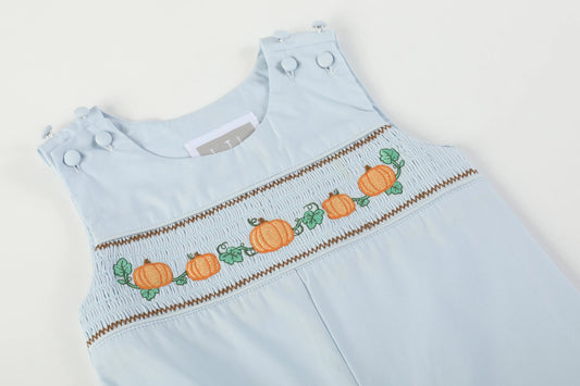 Blue Smocked Pumpkin Overalls