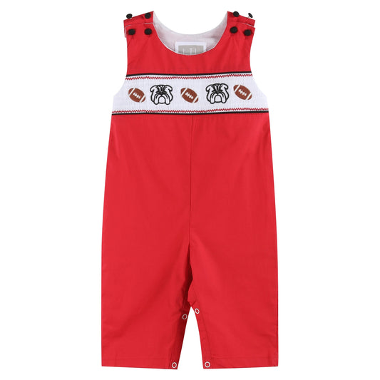 Red and Black Bulldog Smocked Overalls