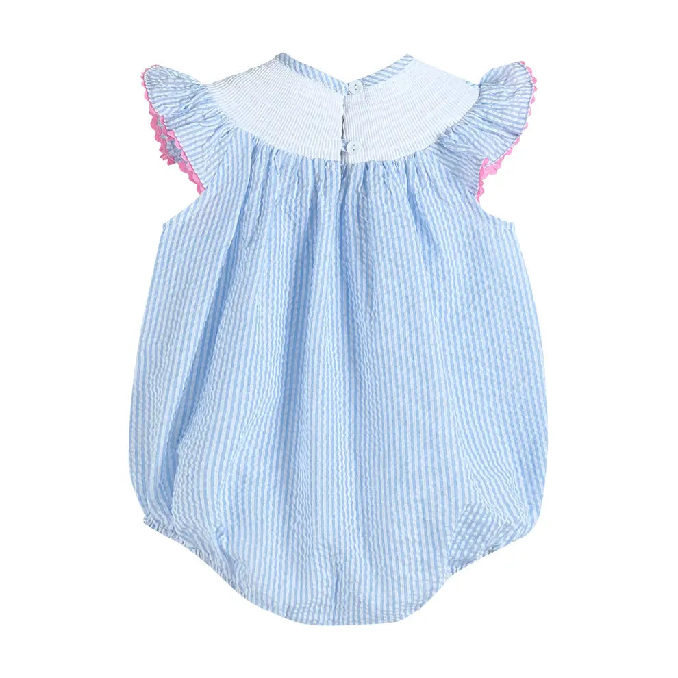 Blue Striped Smocked Whale Bubble