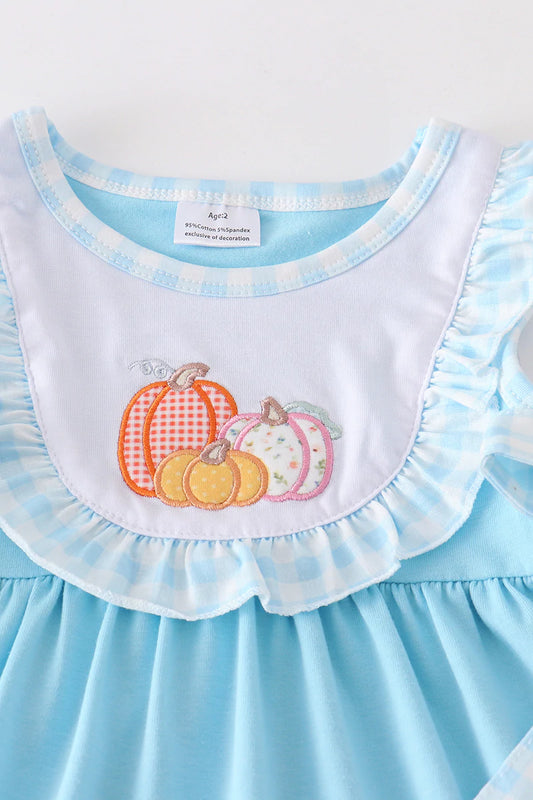 Blue Gingham Pumpkin Applique Pants Set