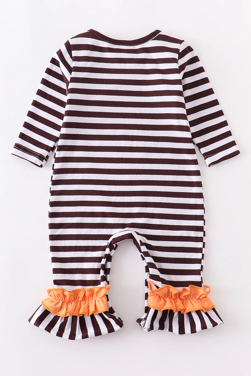 Striped Turkey Applique Ruffle Romper