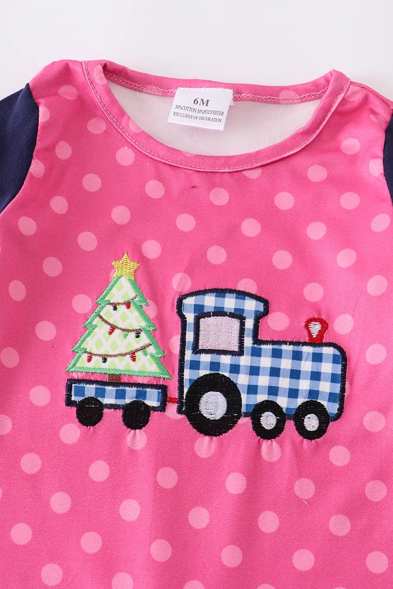 Pink Christmas Applique Ruffle Romper