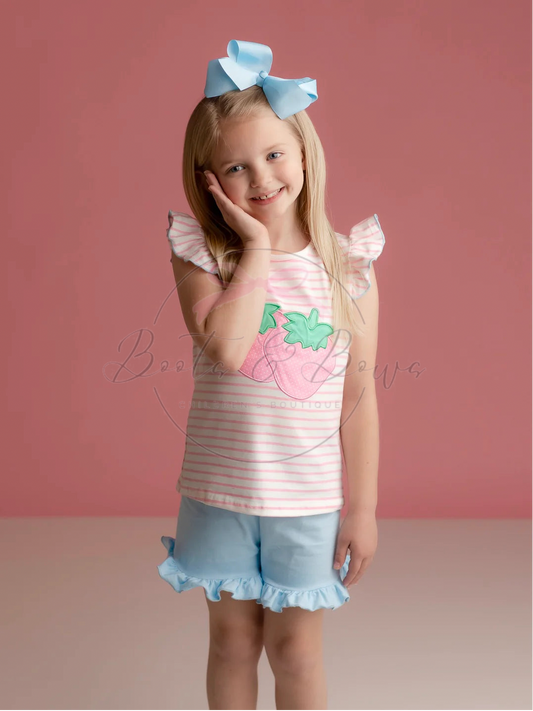 Strawberry Applique Shorts Set