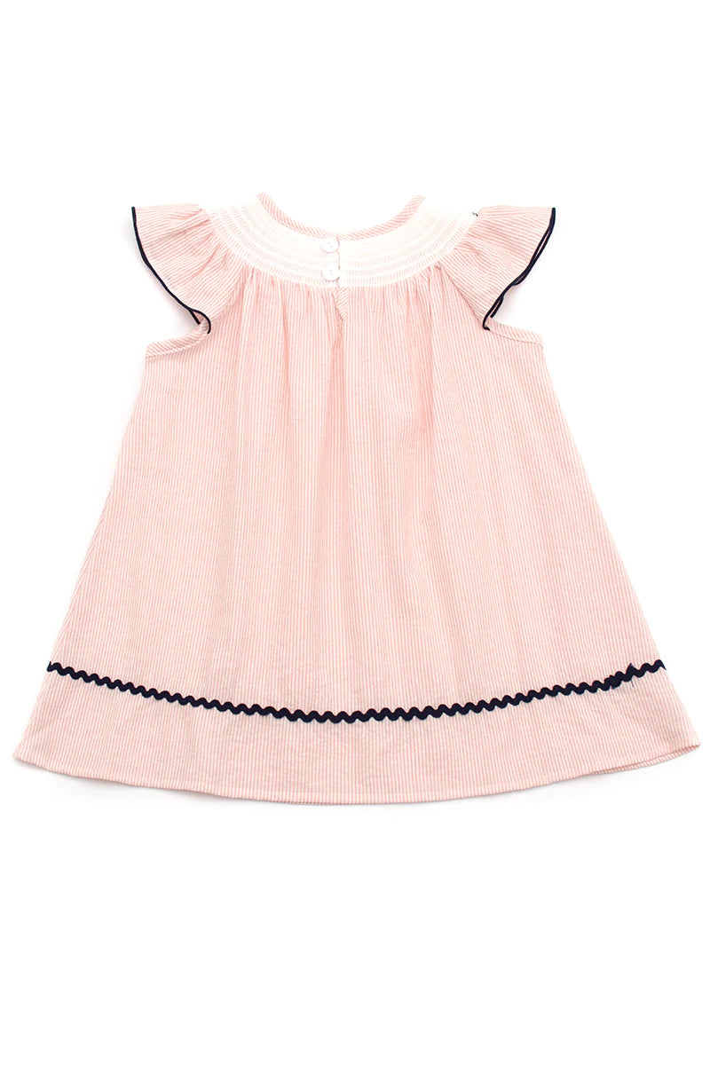 Smocked Pink Sailboat Ruffle Dress