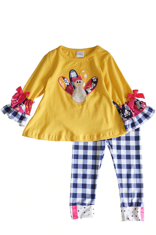 Mustard Turkey Applique Pants Set