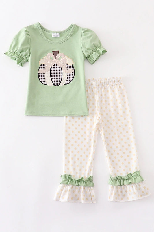 Sage Pumpkin Applique Pants Set