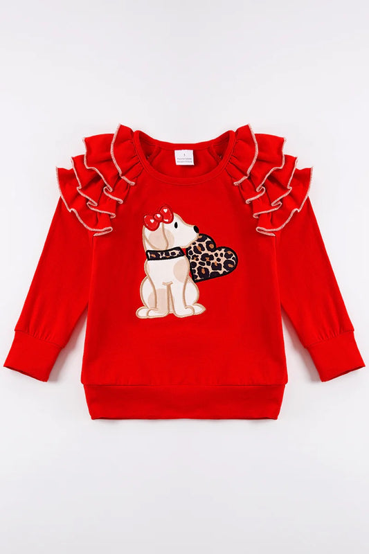 Dog Heart Applique Ruffle Top