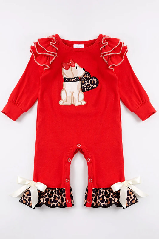 Dog Heart Applique Ruffle Romper