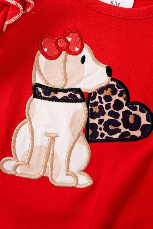 Dog Heart Applique Ruffle Romper