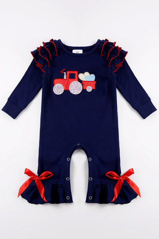 Train Heart Applique Ruffle Romper