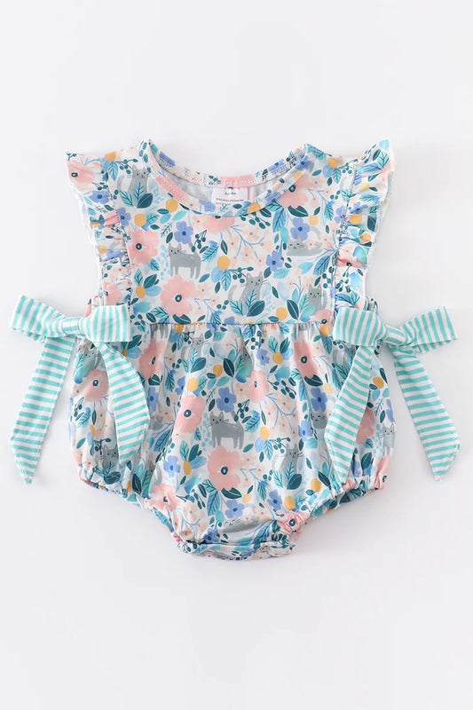 Blue Floral Print Ruffle Romper