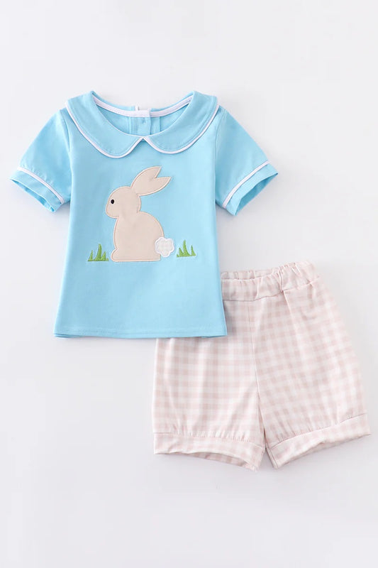 Blue Bunny Applique Short Set