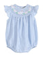 Blue Seersucker Smocked Bunny Bubble