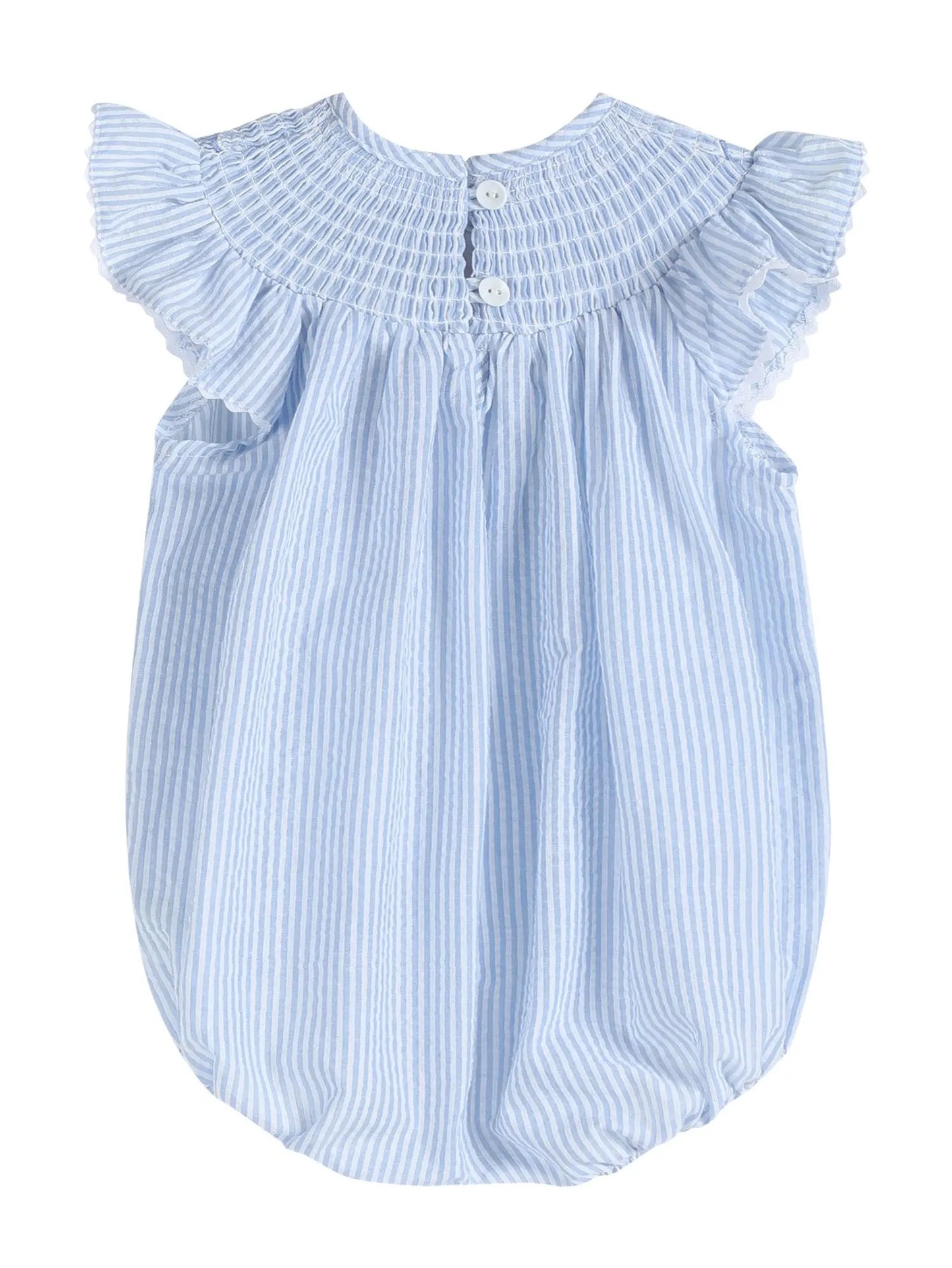 Blue Seersucker Smocked Bunny Bubble