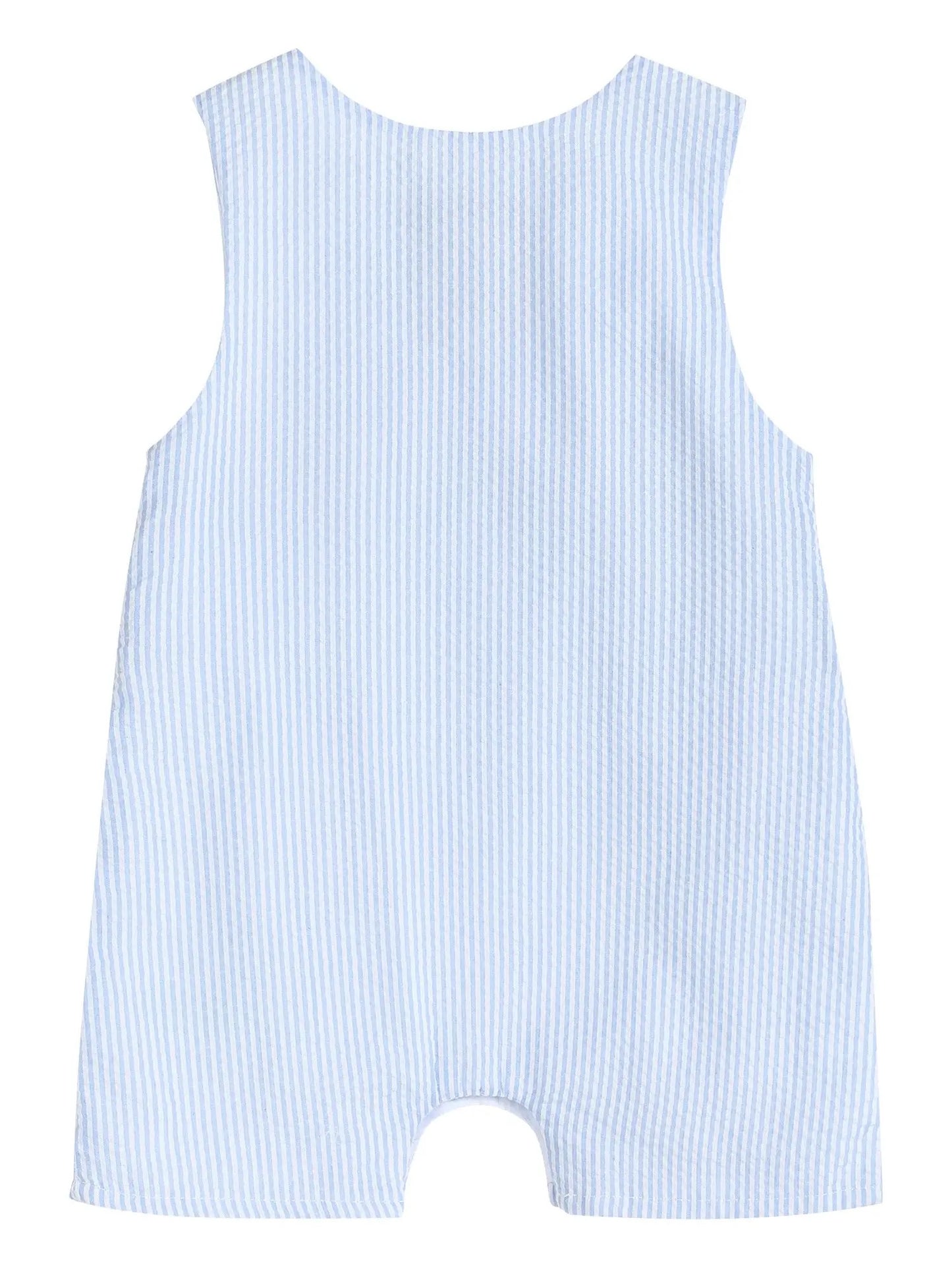 Blue Seersucker Smocked Bunny Shortalls