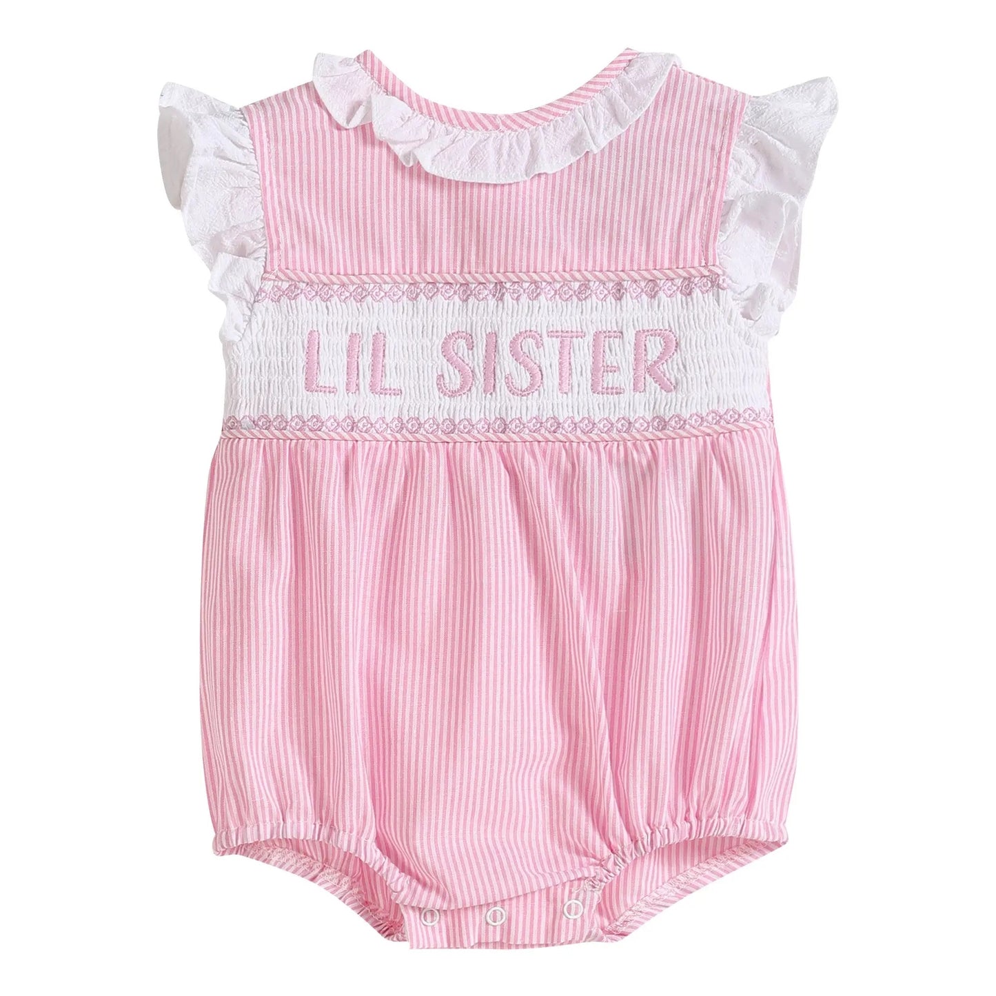 Pink Striped "Lil Sister" Smocked Bubble