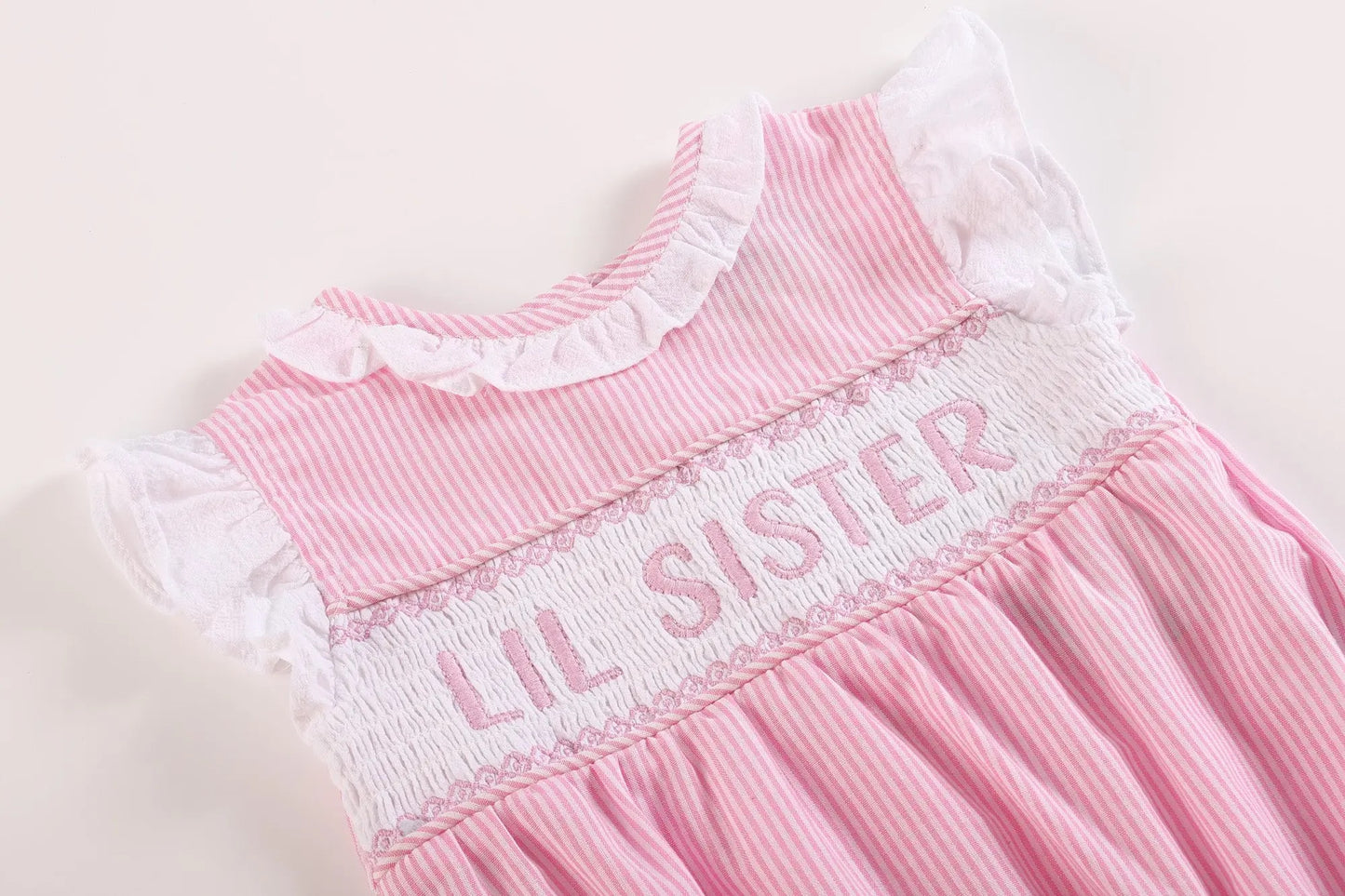 Pink Striped "Lil Sister" Smocked Bubble