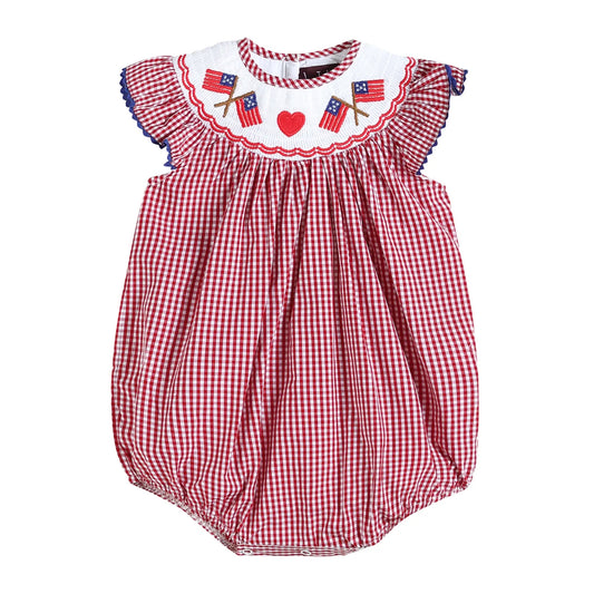 Red Gingham Smocked Flag Bubble