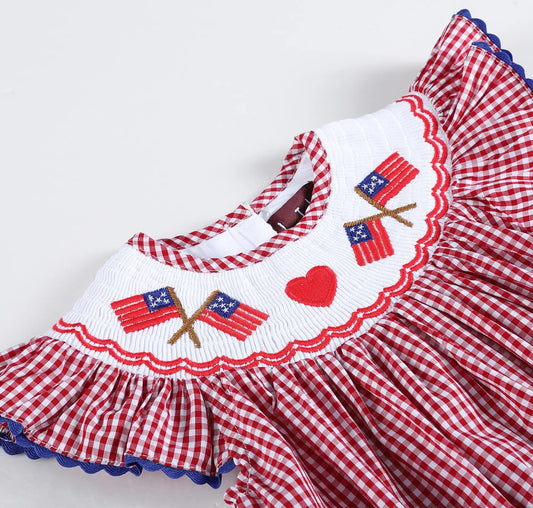 Red Gingham Smocked Flag Bubble