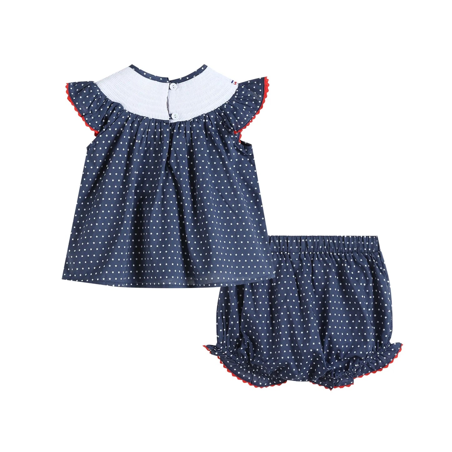 Navy Smocked American Flag Bloomer Set