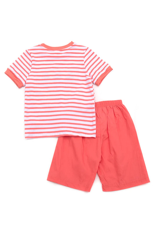 Embroidered Striped Sailboat Shorts Set