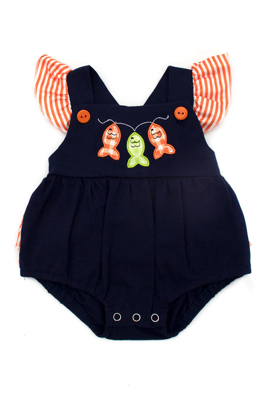 Navy Fish Applique Ruffle Romper